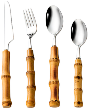 Alt Cubertería Bambu Inox fabricada en acero inoxidable 18% y bambú natural, para eventos y hostelería