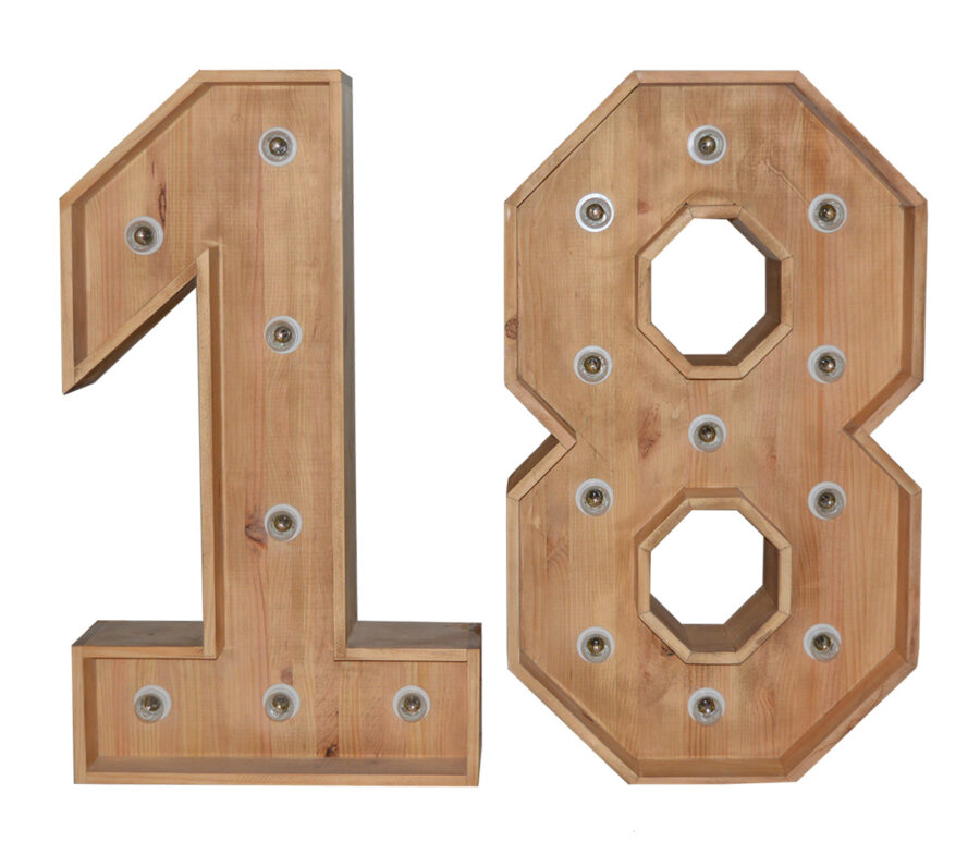 Alt Número de Madera con luz LED, para eventos y hostelería