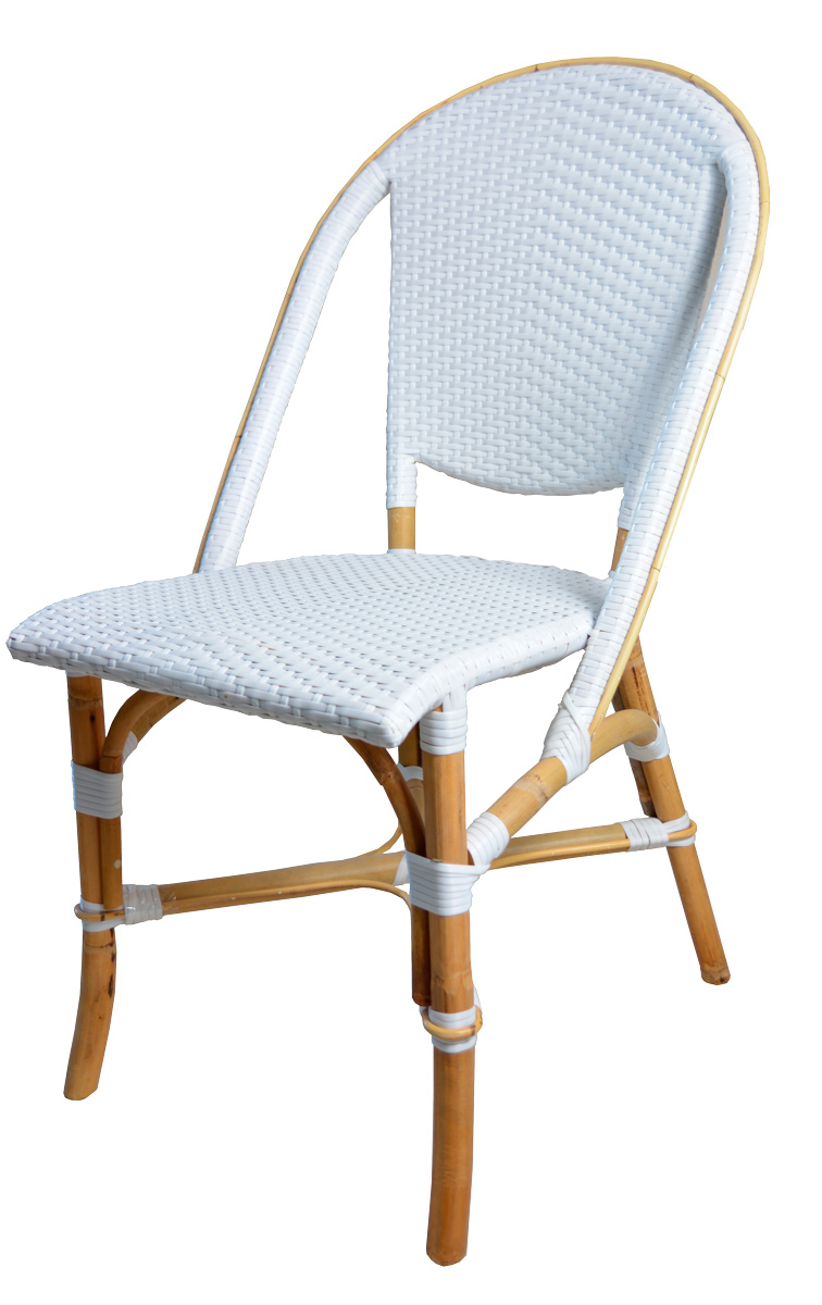 Alt Silla Bistro Blanco, fabricada en ratán sintético, para eventos y hostelería