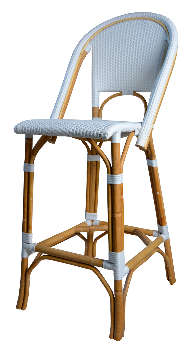 Alt Taburete Bistro Blanco, fabricado en ratán sintético, para eventos y hostelería
