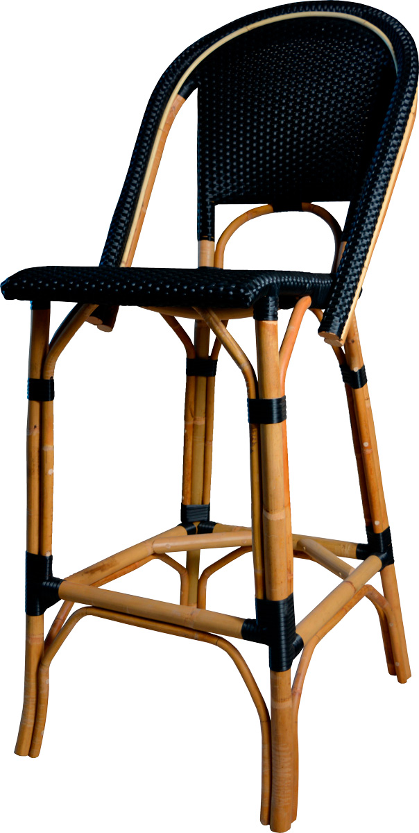 Alt Taburete Bistro Negro, fabricado en ratán sintético, para eventos y hostelería