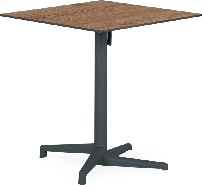 Alt Mesa Boom Negra con tablero en color madera, mesa abatible para hostelería